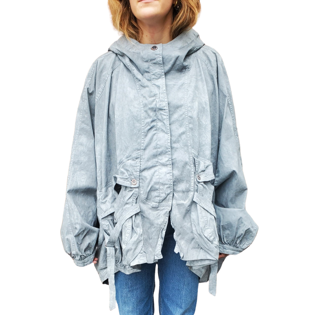 Balloon Sleeve Jacket With Hood in Seaweed Fog