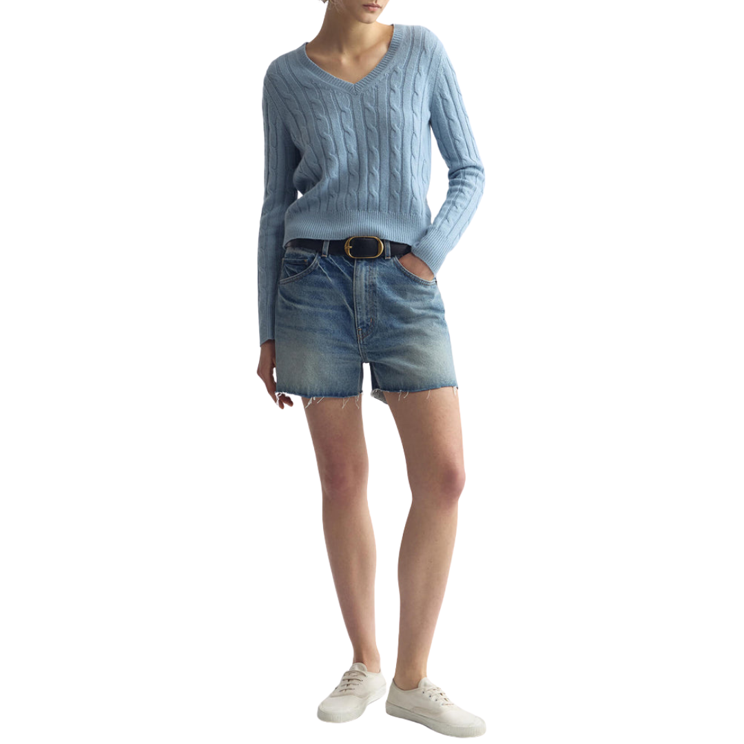 Camelia Cable Sweater in Cambridge Blue