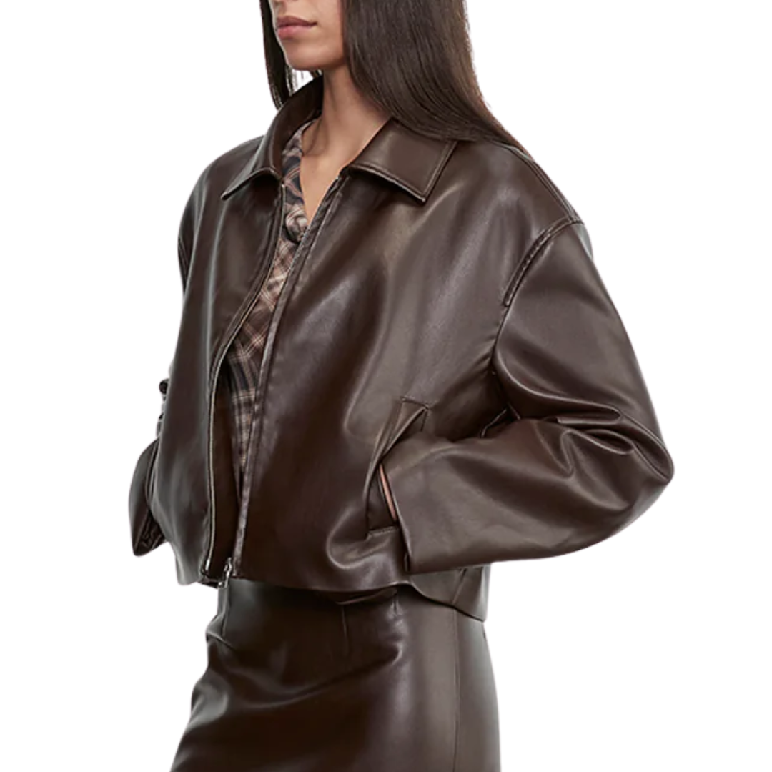 Leather Minimal Jacket in Dark Brown