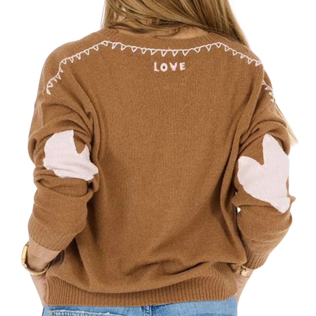 Deep V Neck Love Sweater in Sienna Brown