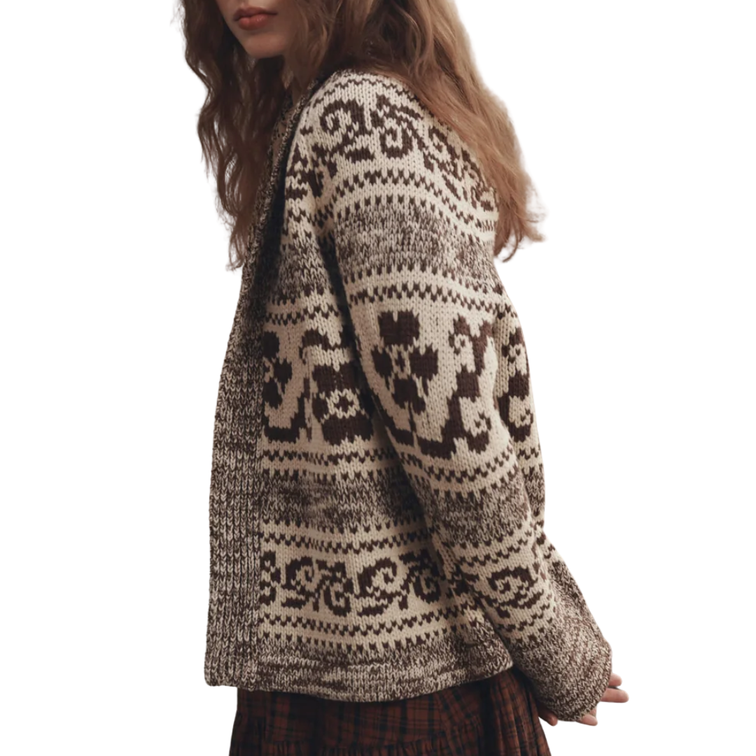 The Nordic Flower Lodge Cardigan in Marled Chestnut