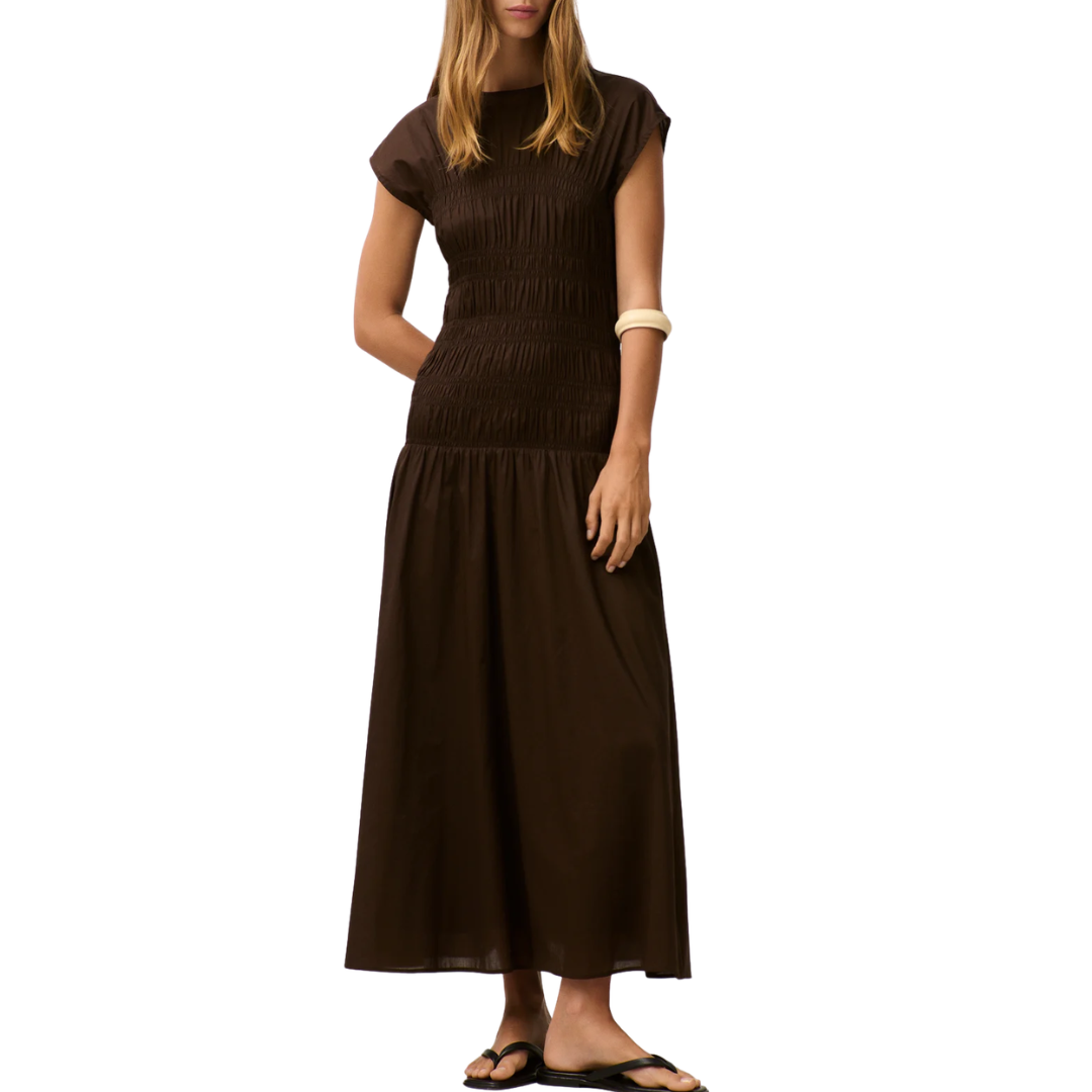 Smocked Dress in Maple Brown