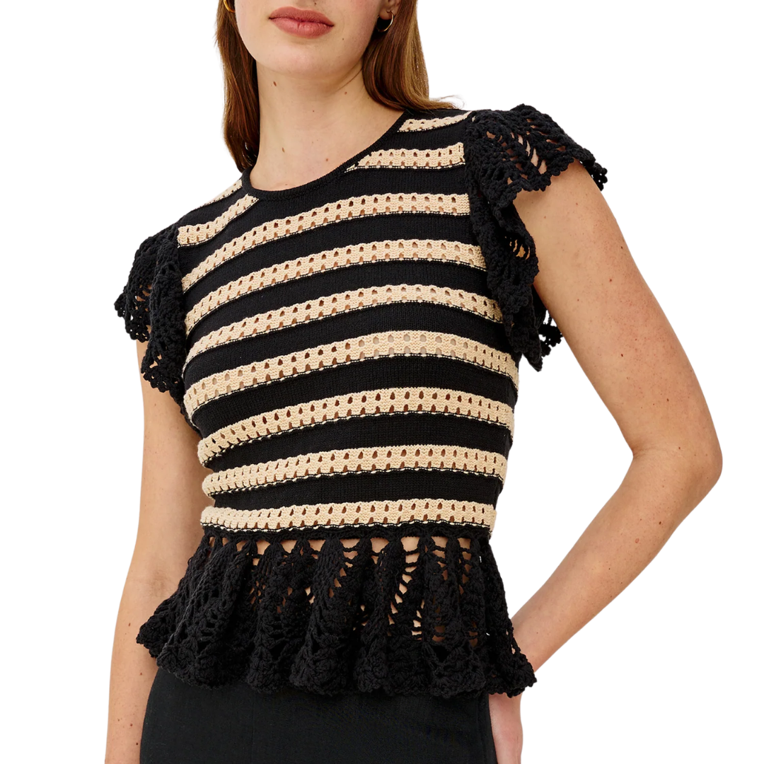 Coen Top in Black Oat Stripe