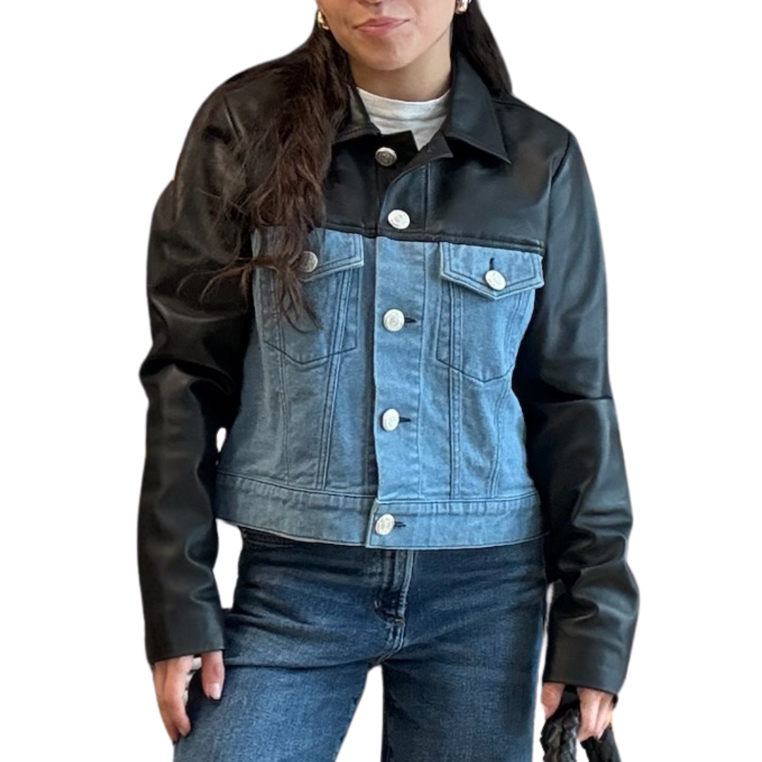 Mixed Media Jacket in Black/Blue