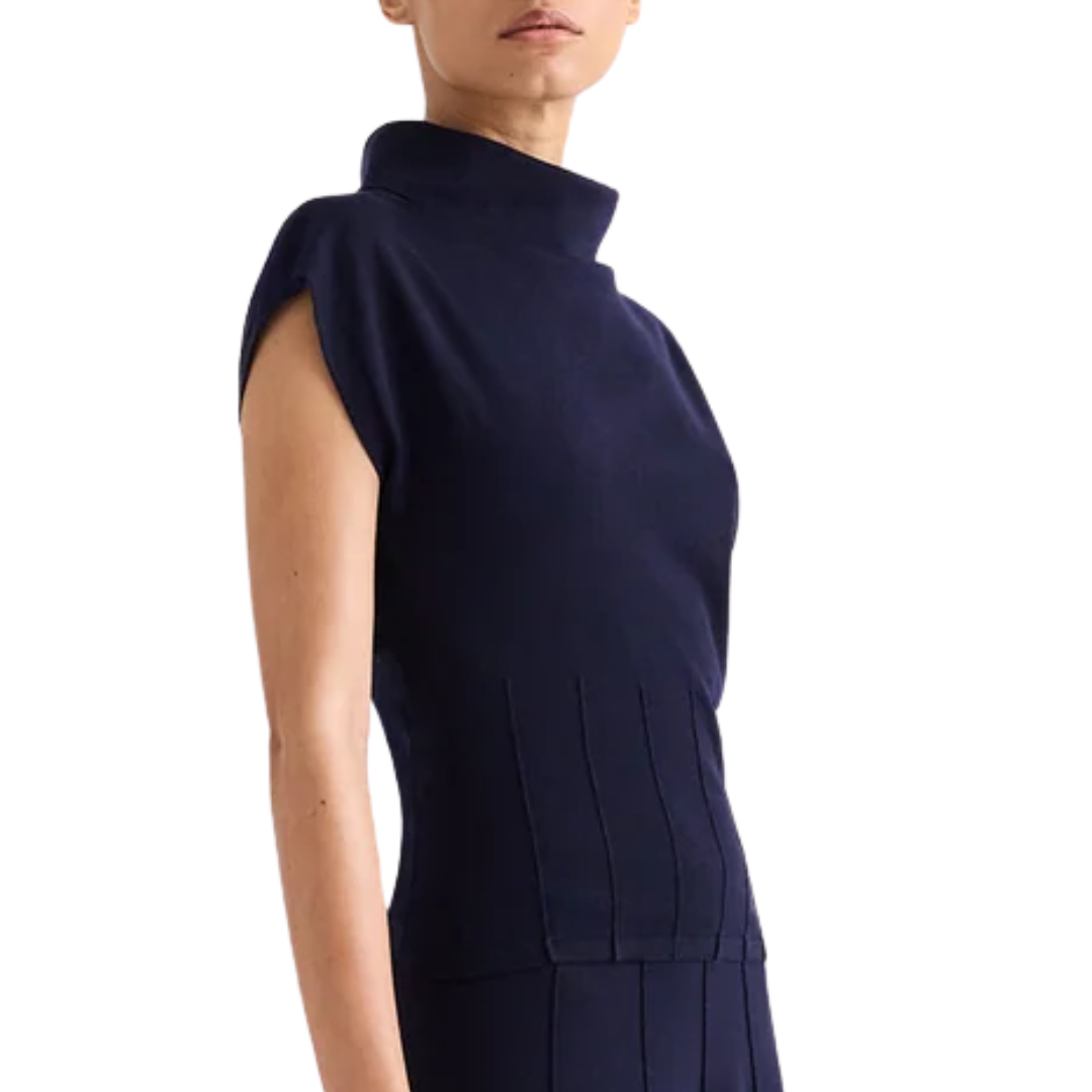 Funnel Neck Sleeveless Top in Blue Nights