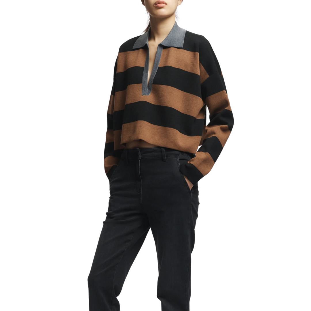 Samira Striped Polo in Black/Brown