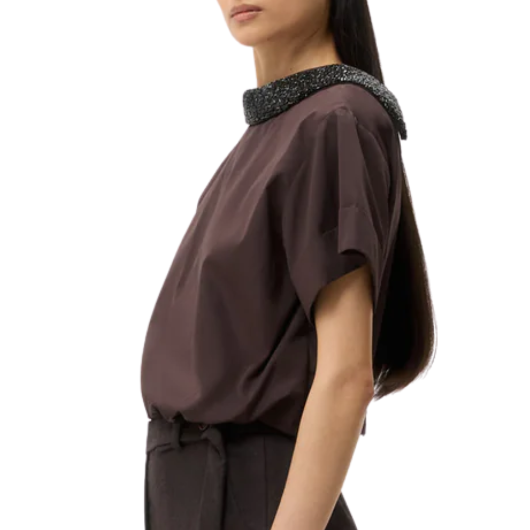 Forever & Always Reversible Shirt with Crystal Collar in Chocolate