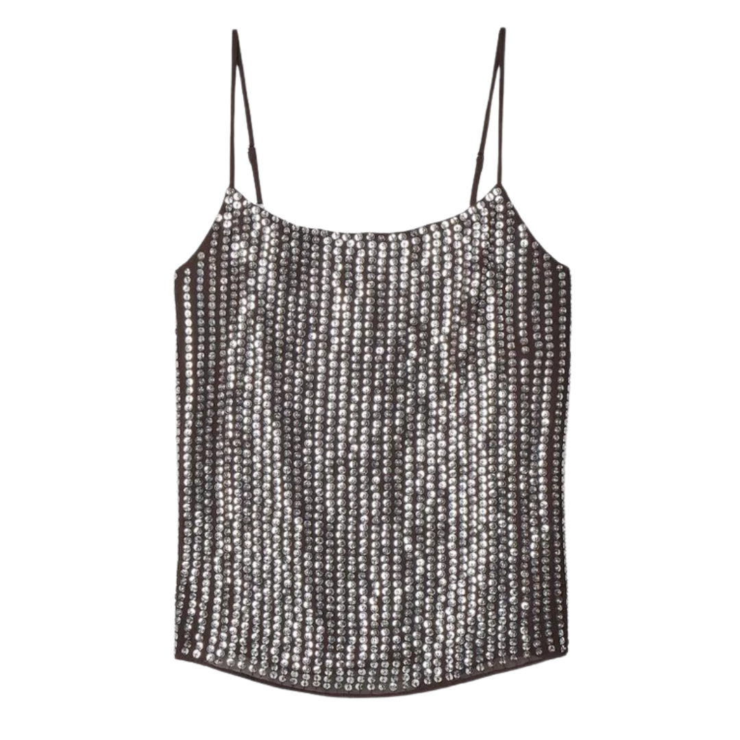 Lili Beaded Tank in Chocolate