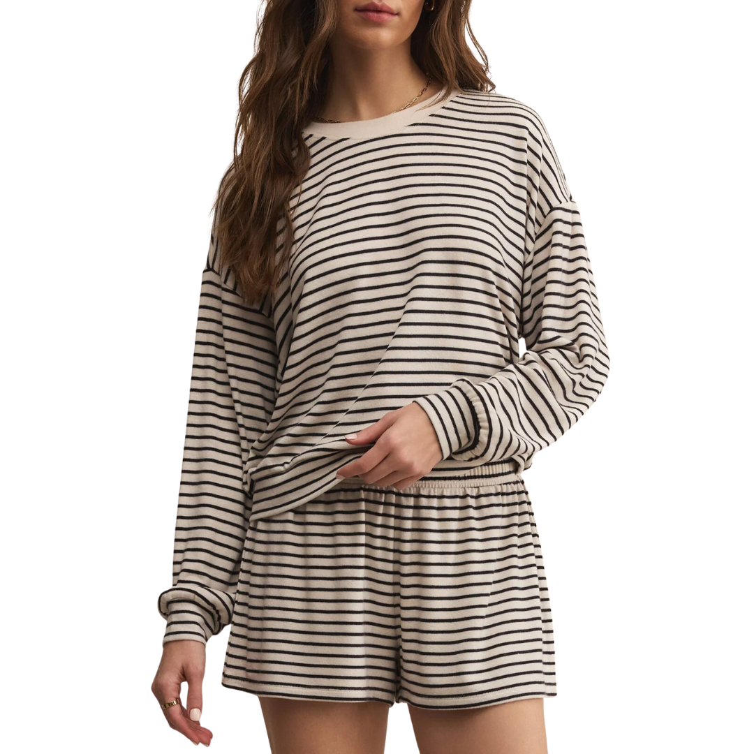 Luxe Stripe Long Sleeve Top in Crystal