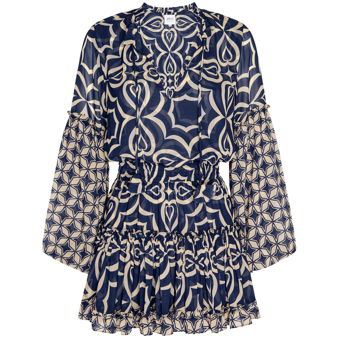 Elisabetta Dress in Blue Mosaic Tile