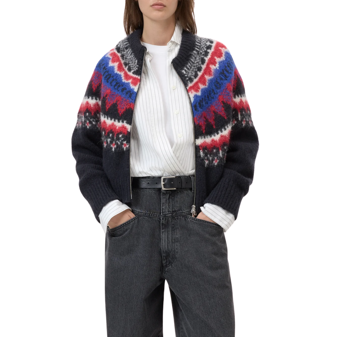 Cropped Jacquard Cardigan in Cosmic Grey