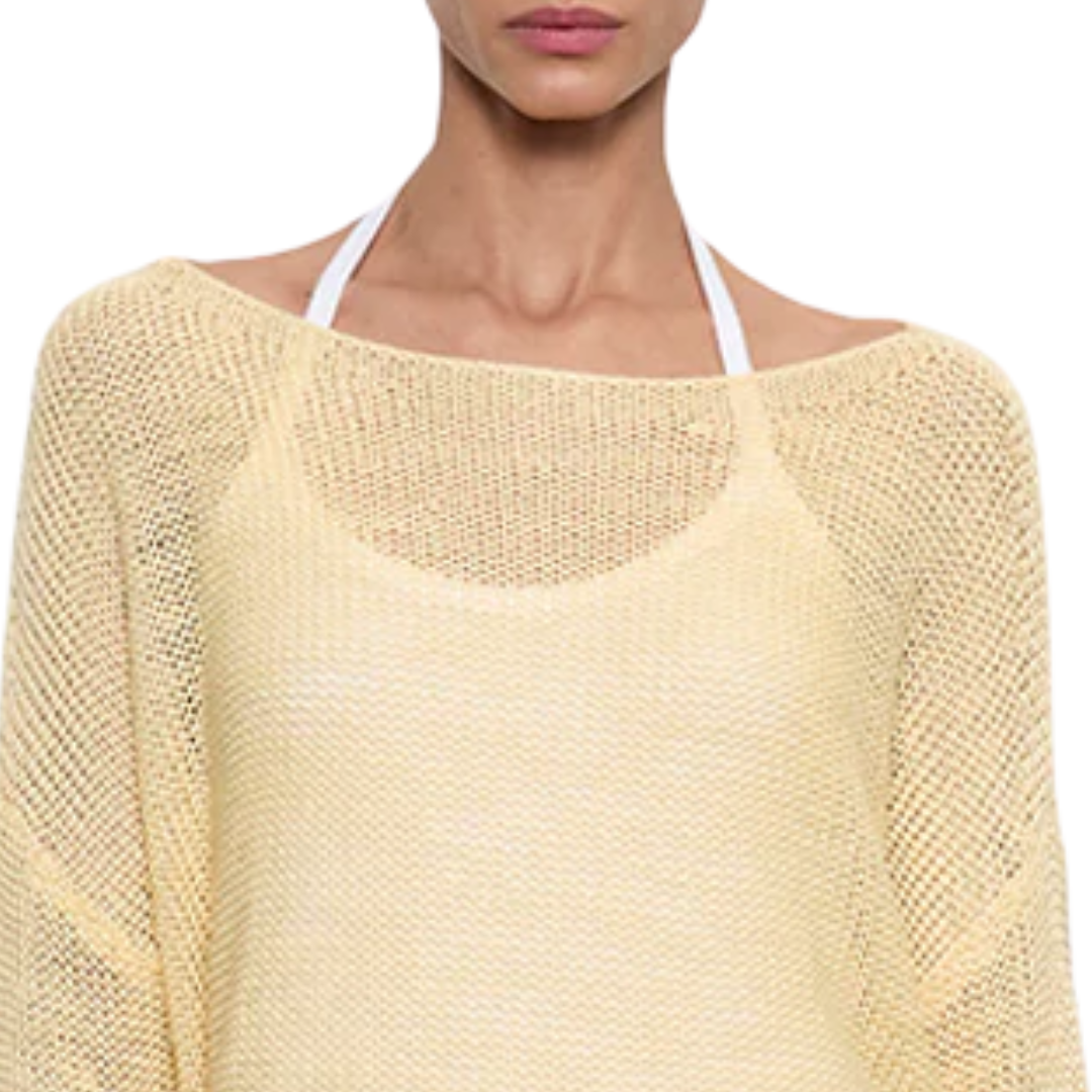 Linen Open Knit Bateau Sweater in Flan