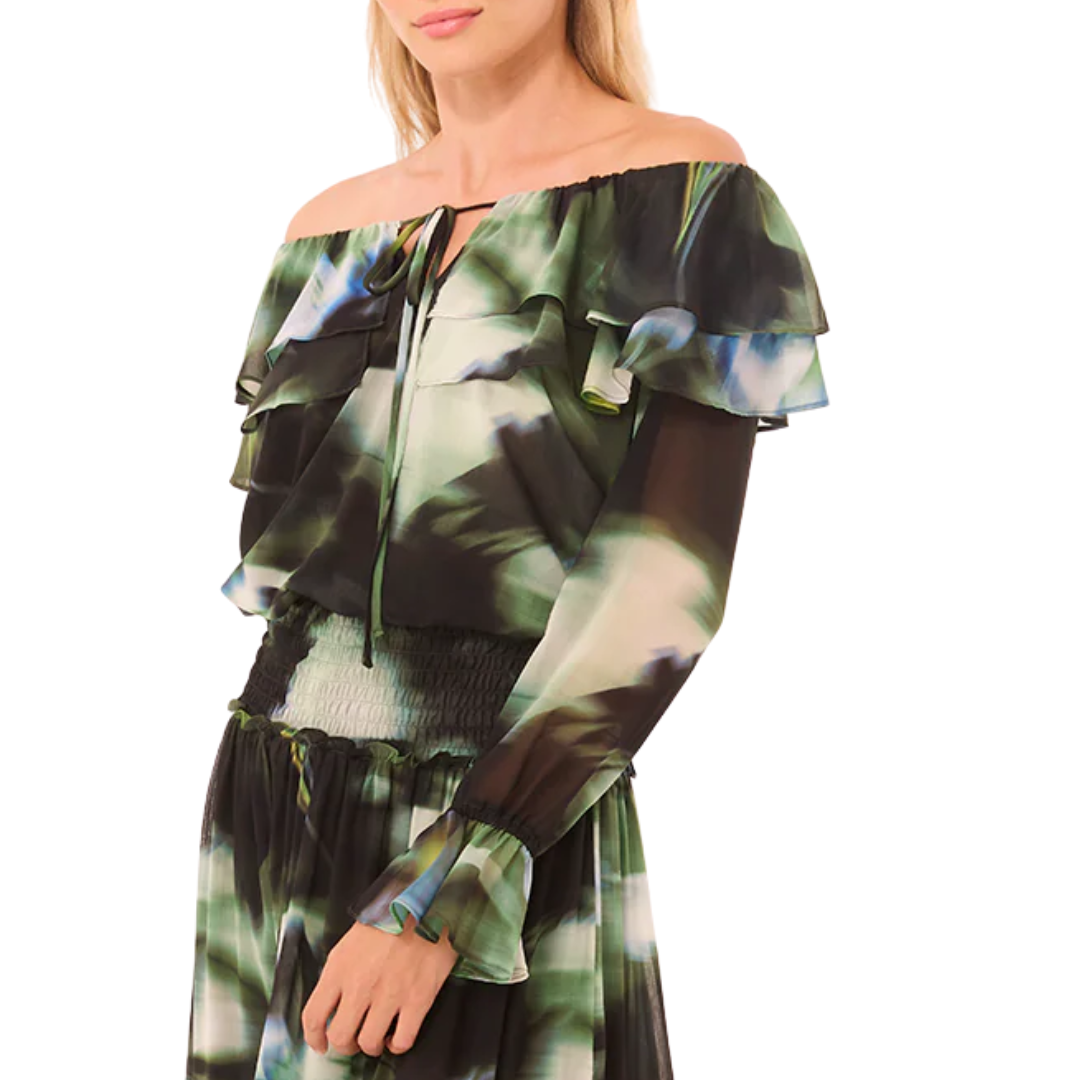 Patsy Top in Blurred Casablanca Lily Chiffon