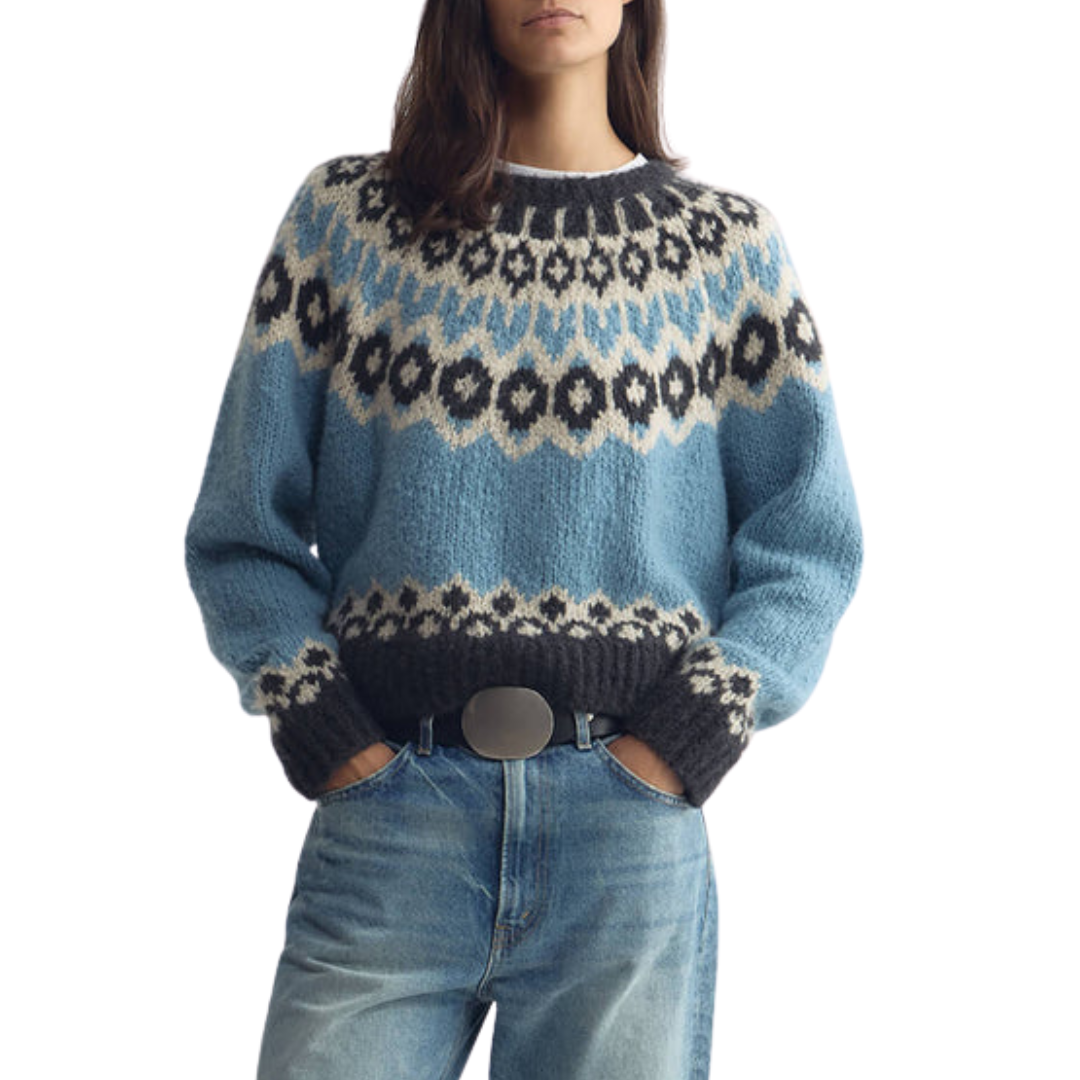 Isaline Fair Isle Cashmere Sweater in Iceberg Blue Fair Isle