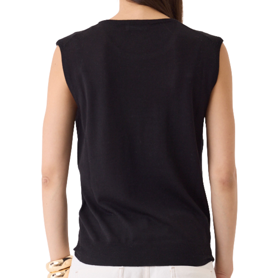 Extrafine Merino Silk Knit Sleeveless Crewneck in Noir