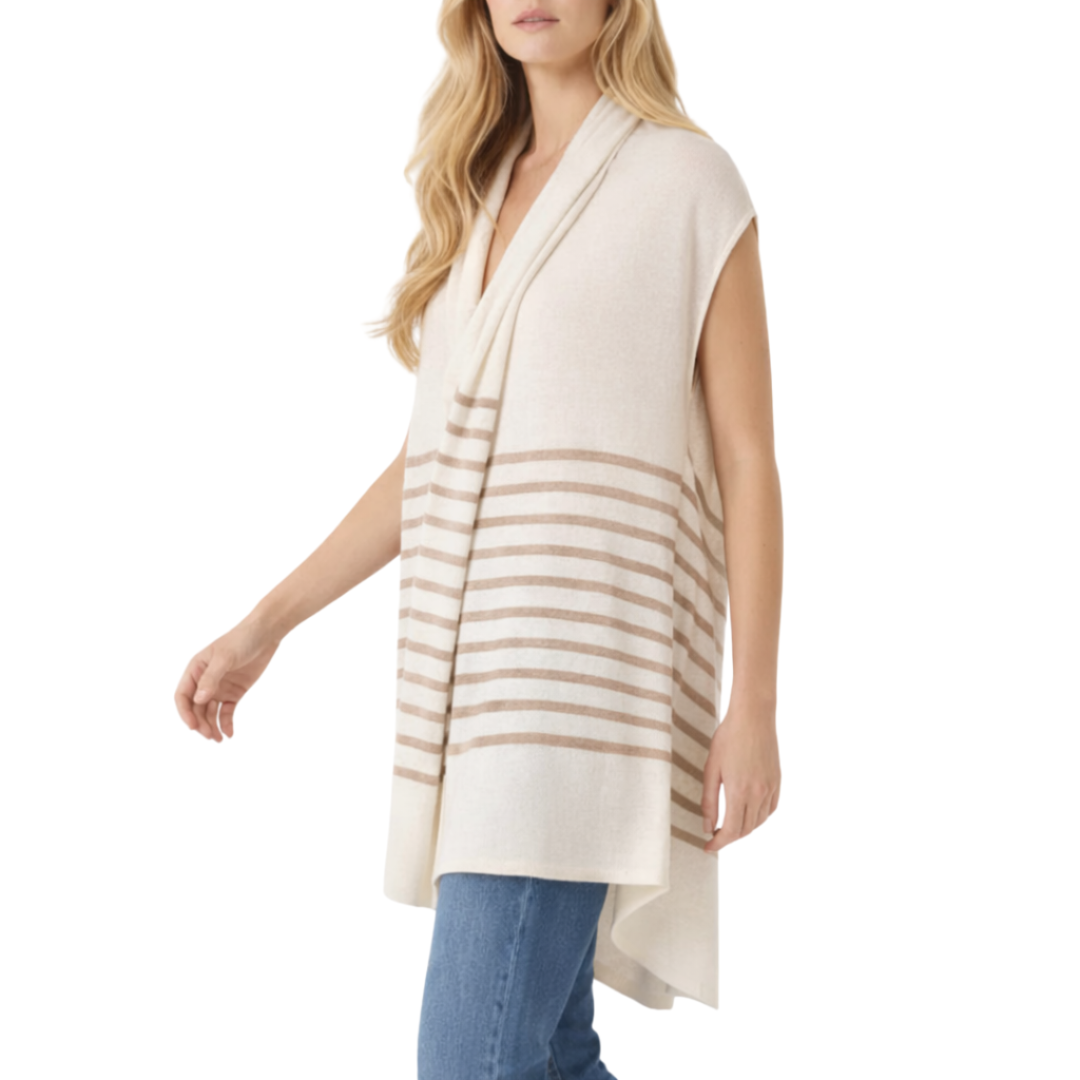 Stretch Linen Knit Stripe Cardigan in Desert
