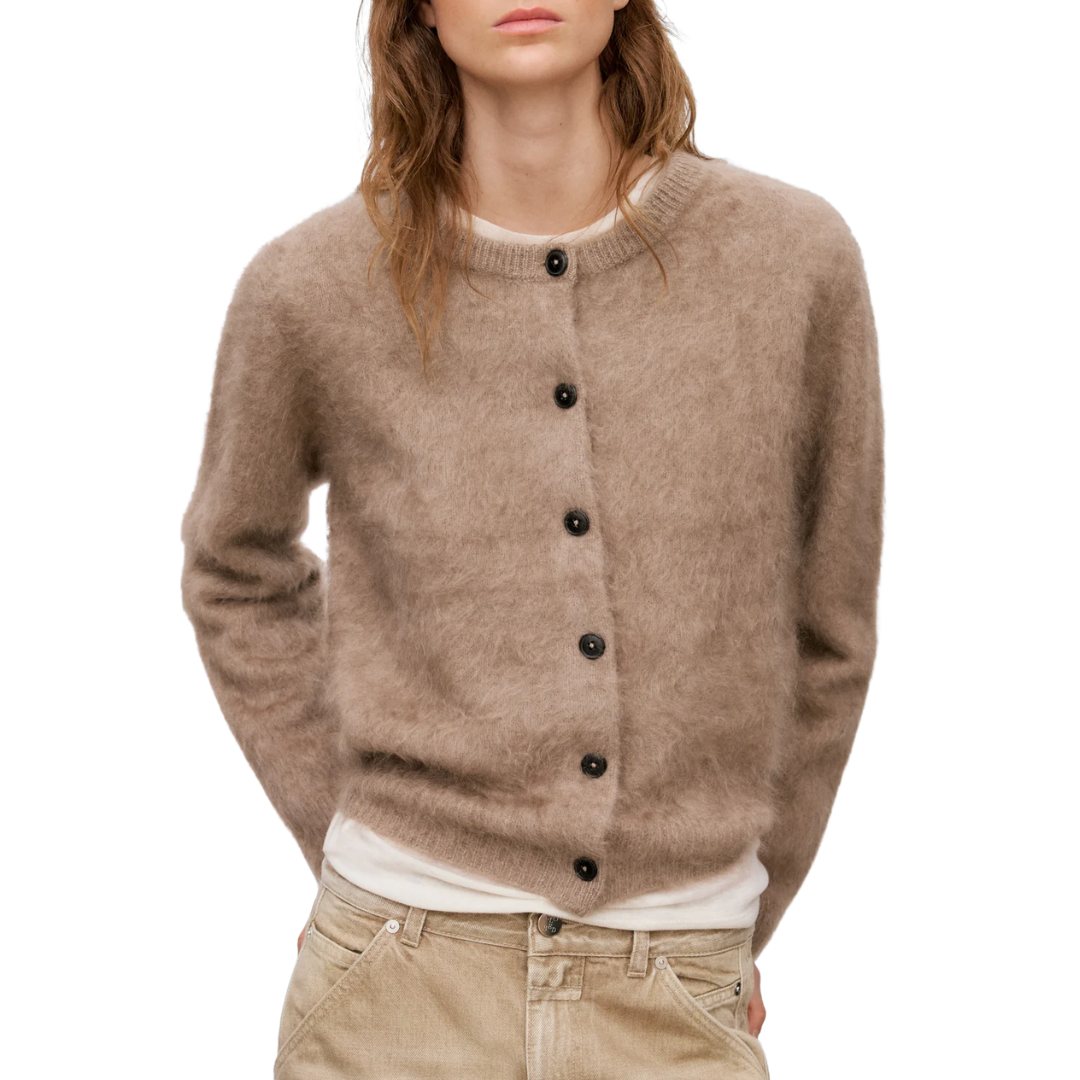Brushed Cashmere Cardigan in Wheat Beige