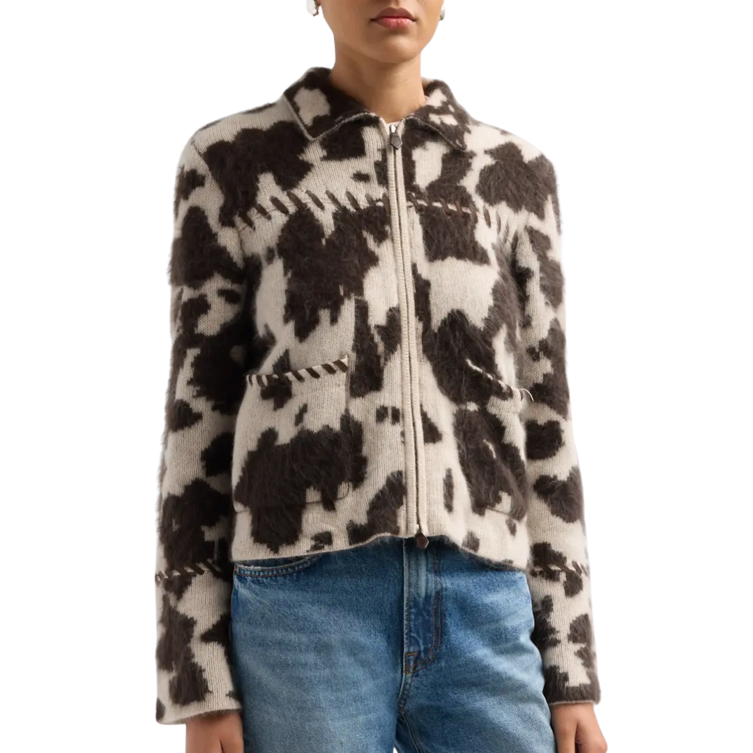 Grizzly Cowhide Jacket in Oatmeal/Burnt Cocoa