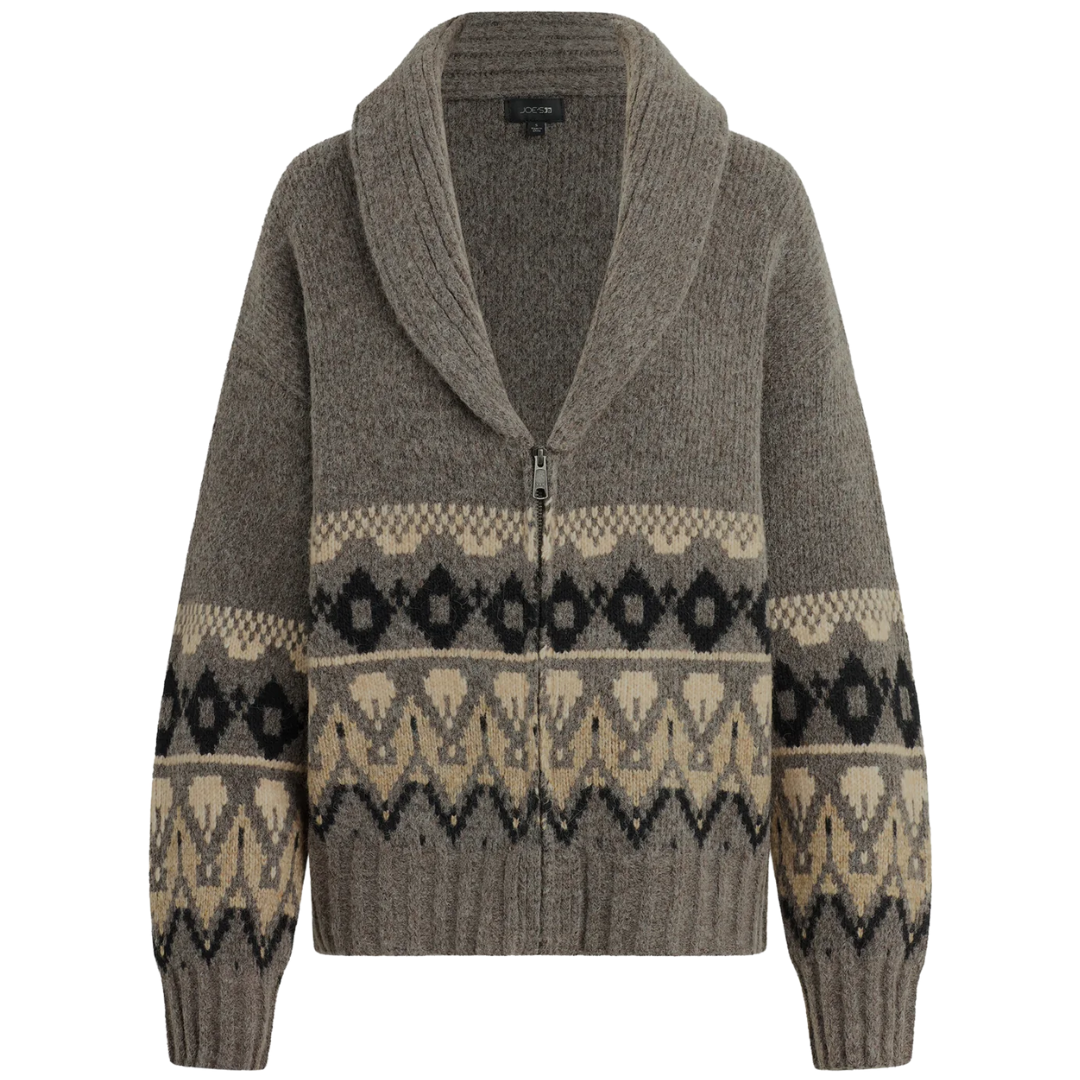Inga Fairisle Cardigan in Charcoal Brown