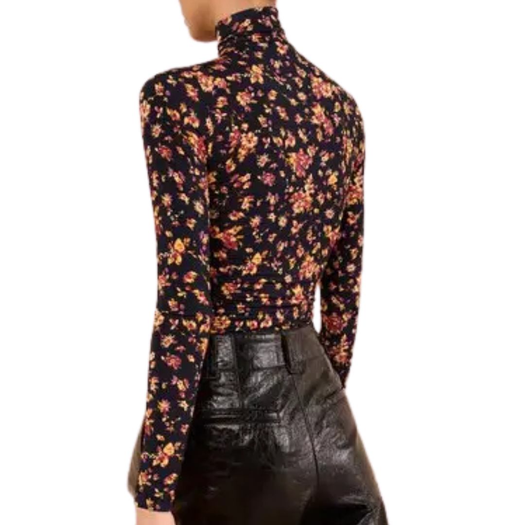 Aurelia Long Sleeve Jersey Top in Noir Floral