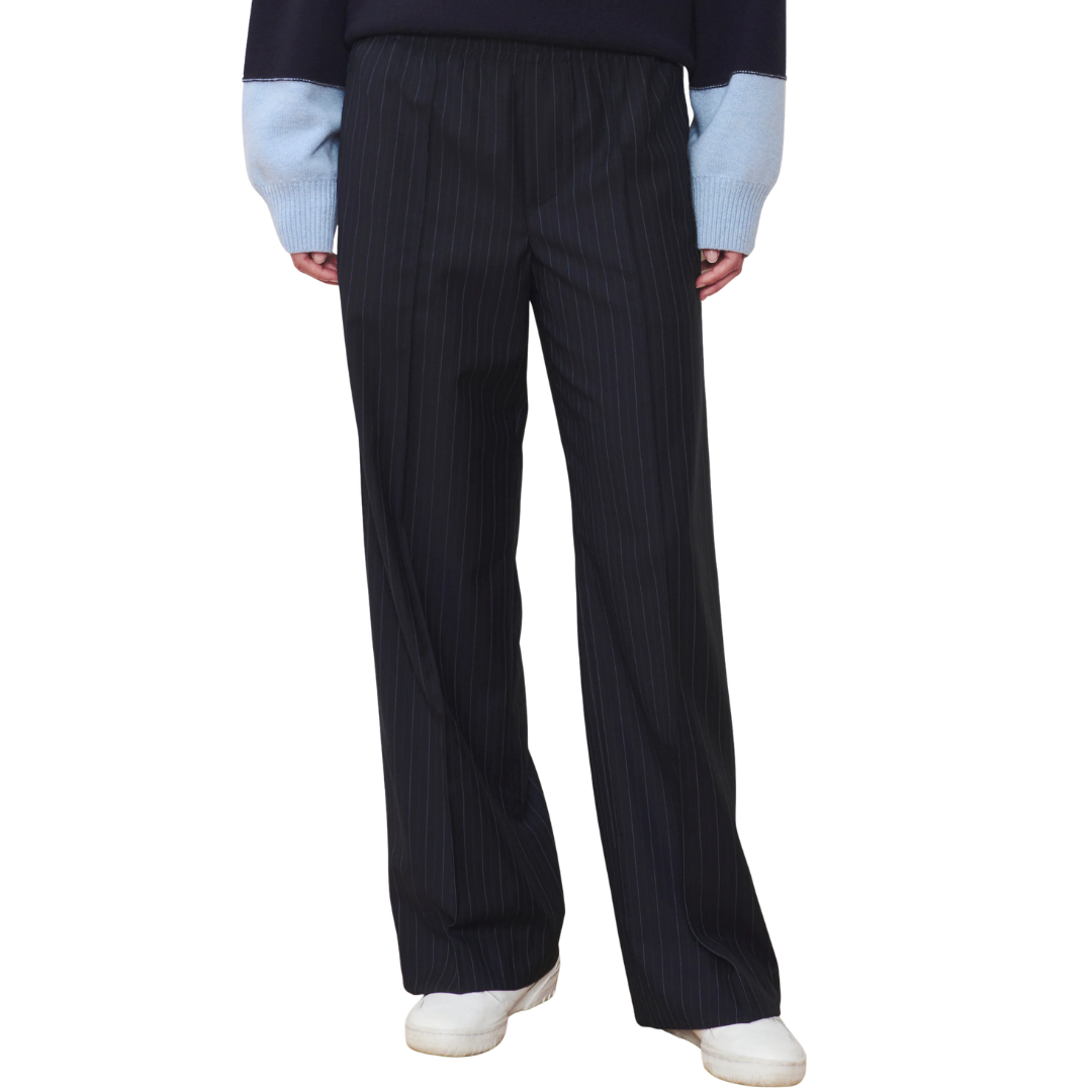 The Chaplin Trouser in Midnight Pinstripe