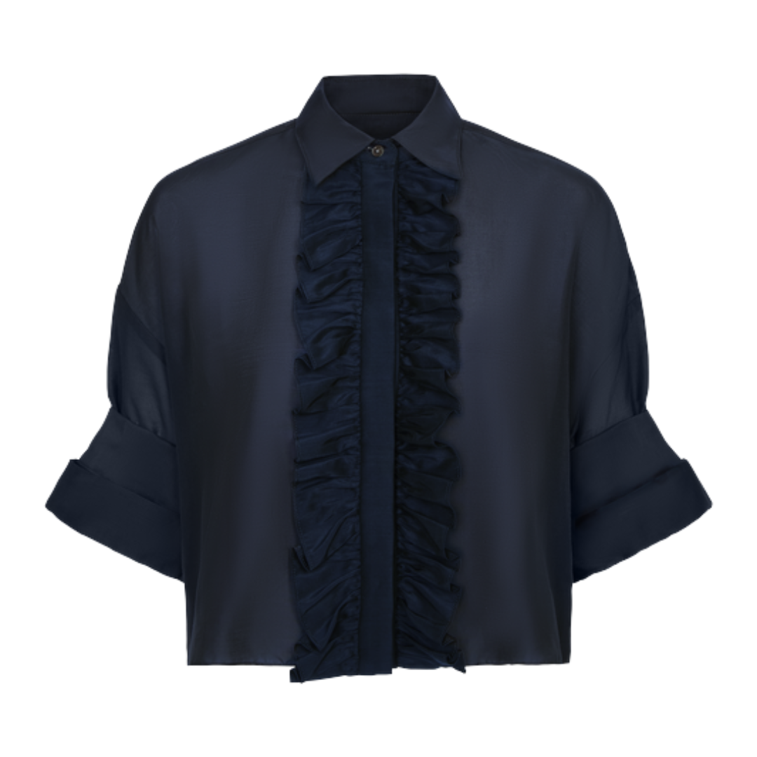 Next Ex Shirt with Ruffle Collar in Midnight