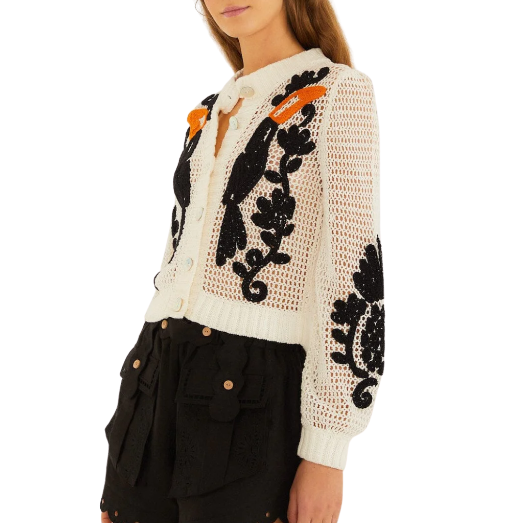 Toucan Crochet Cardigan in Off White