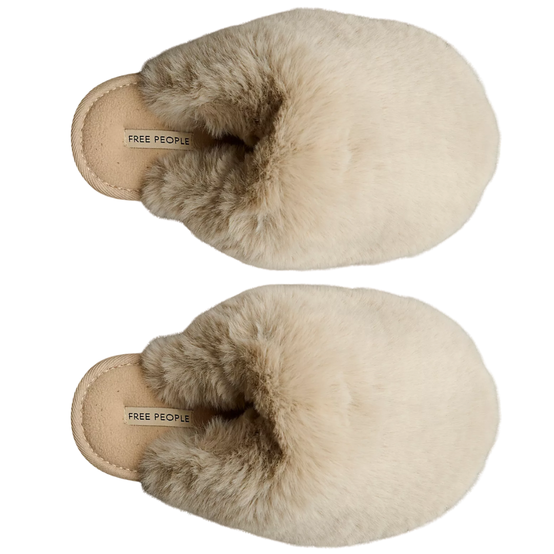 Snowball Sliper in Taupe Faux Fur