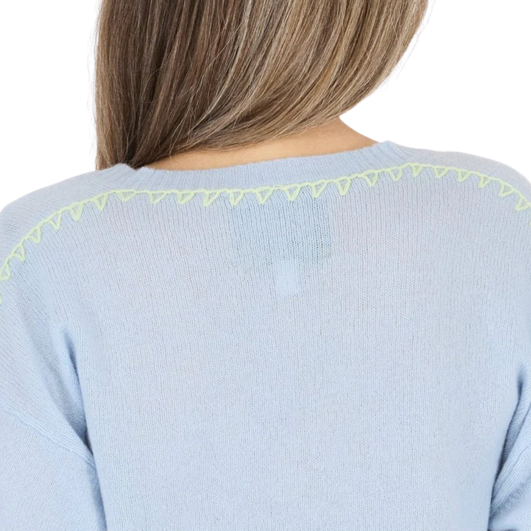 Deep V Neck On and On Sweater in Steel Blue