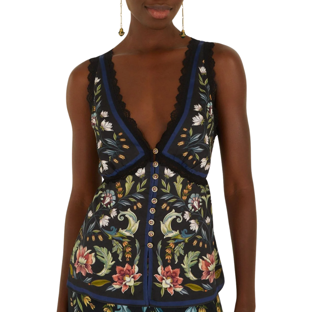 Natalia Lace Sleeveless Blouse in Black