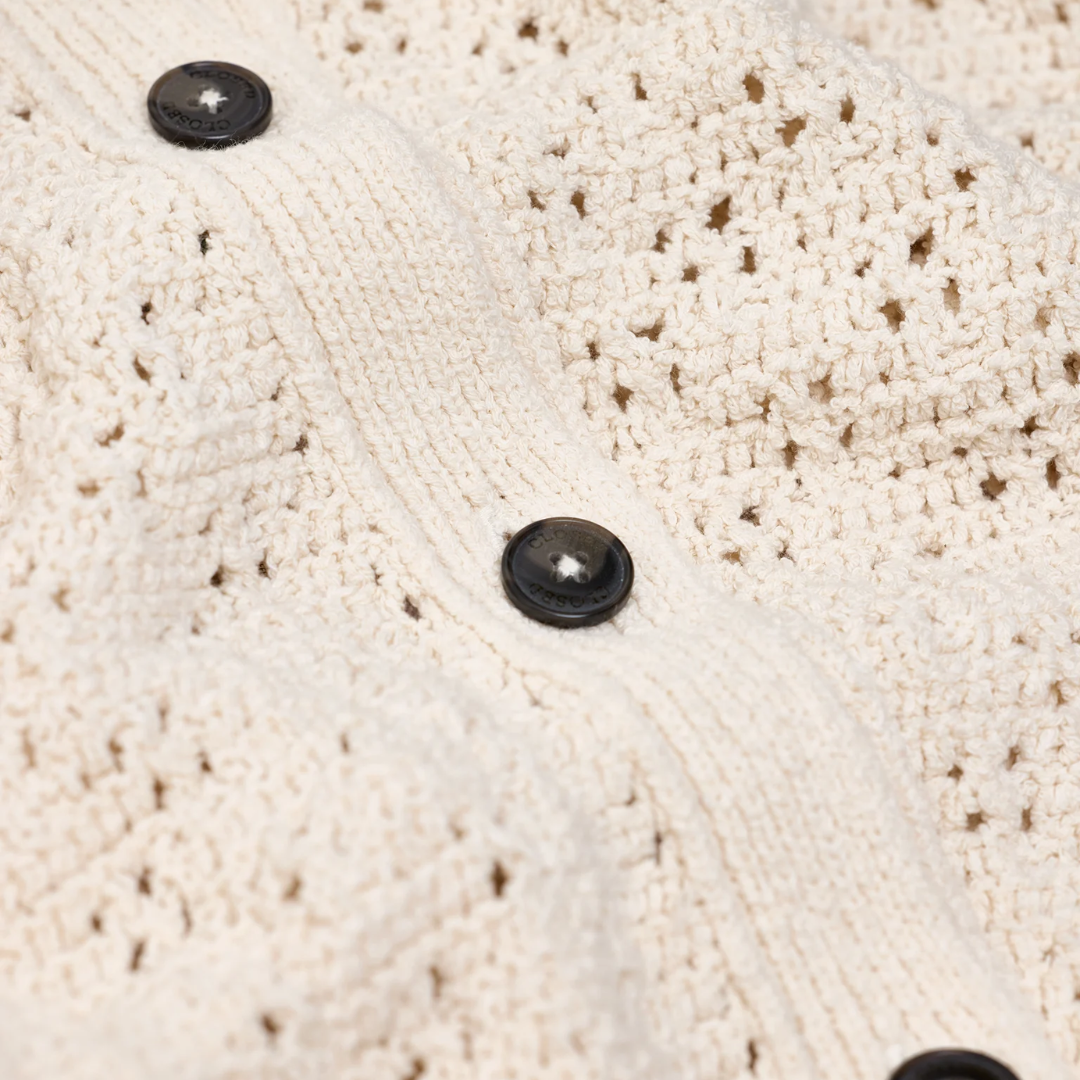 Crew Neck Knit Cardigan in Ivory