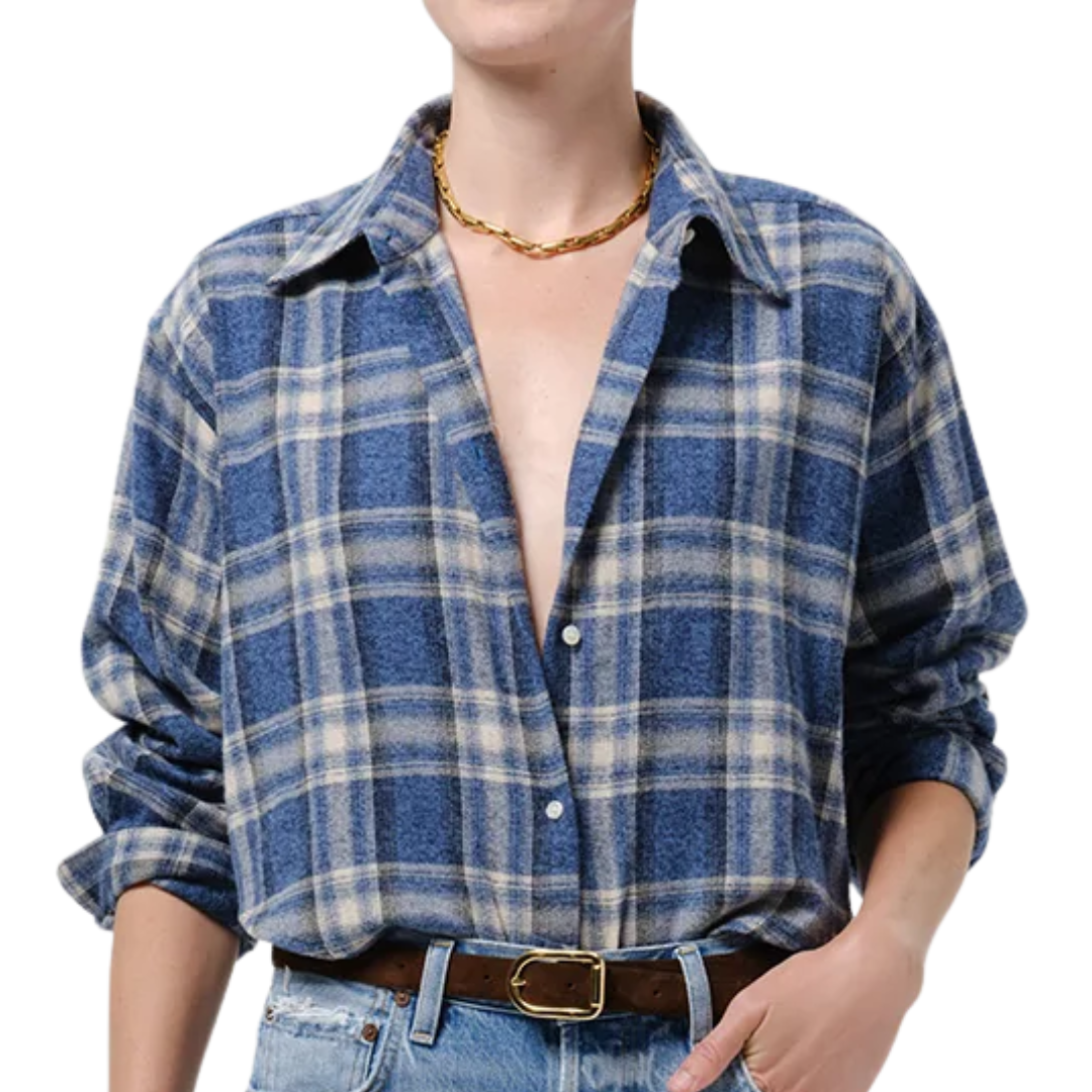Ana Cropped Japanese Flannel Shirt in Marina Plaid
