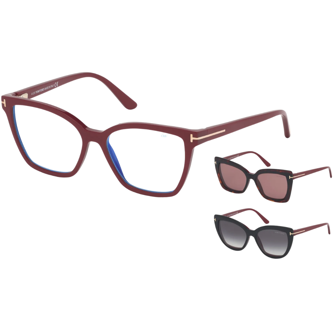 Double Clip On Blue Block Opticals in Aubergine/Fuchsia