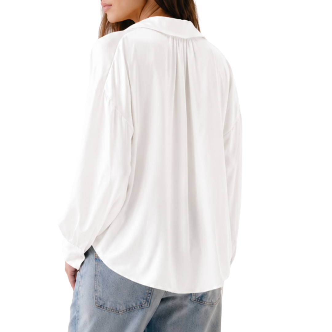 Chantal Relaxed Silk Popover w/ Shirring in Gardenia
