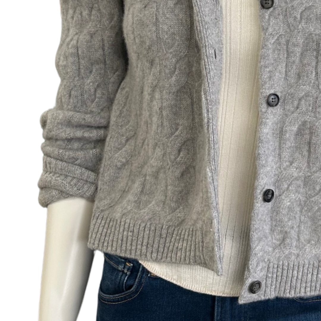 Premium Cashmere Cable Cardigan in Cement