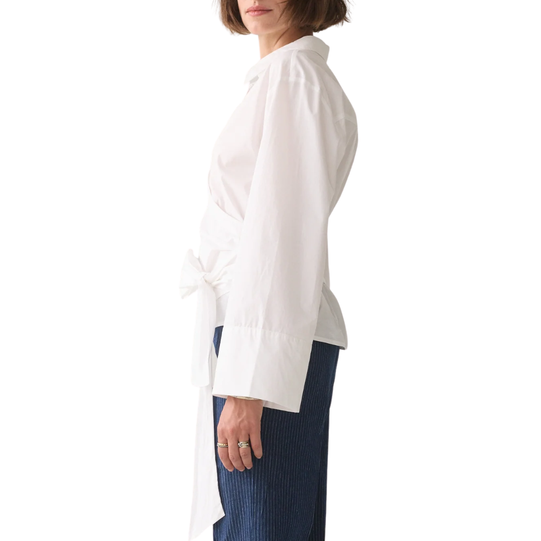Wrap Blouse Crispy Poplin in White
