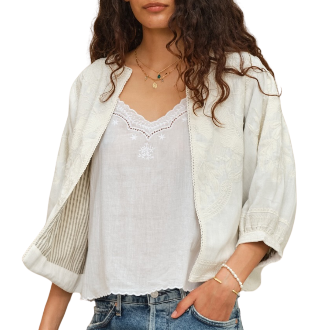 Avery Embroidered Jacket in Ivory