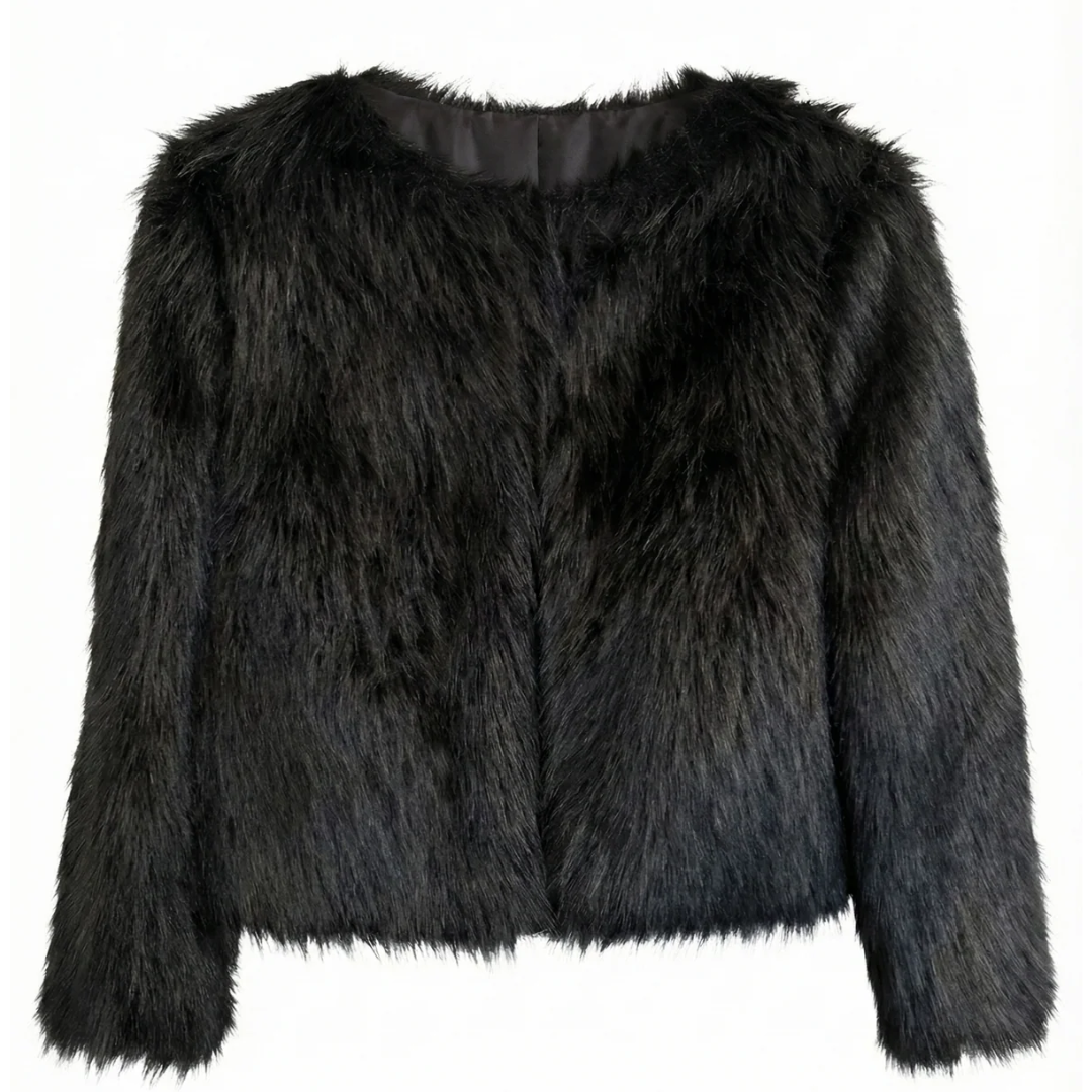 Blaine Collarless Faux Fur Jacket in Black
