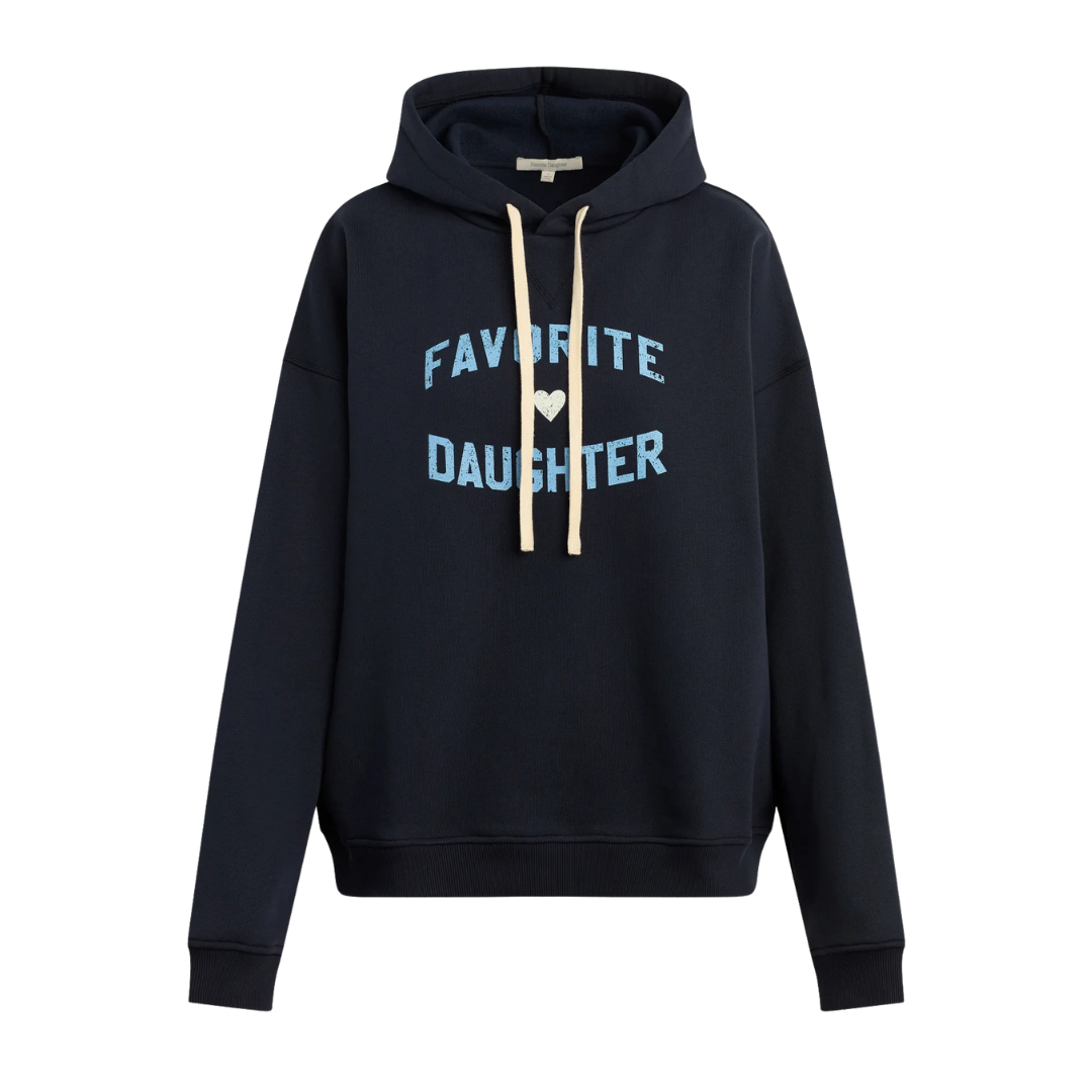 Favorite Daughter Heart Hoodie in Navy Light Blue