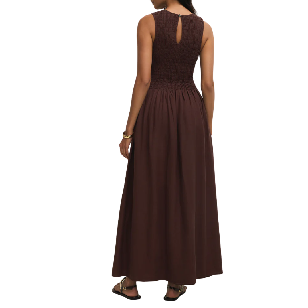 Z Supply Juniper Linen Maxi Dress in Chocolate Cherry