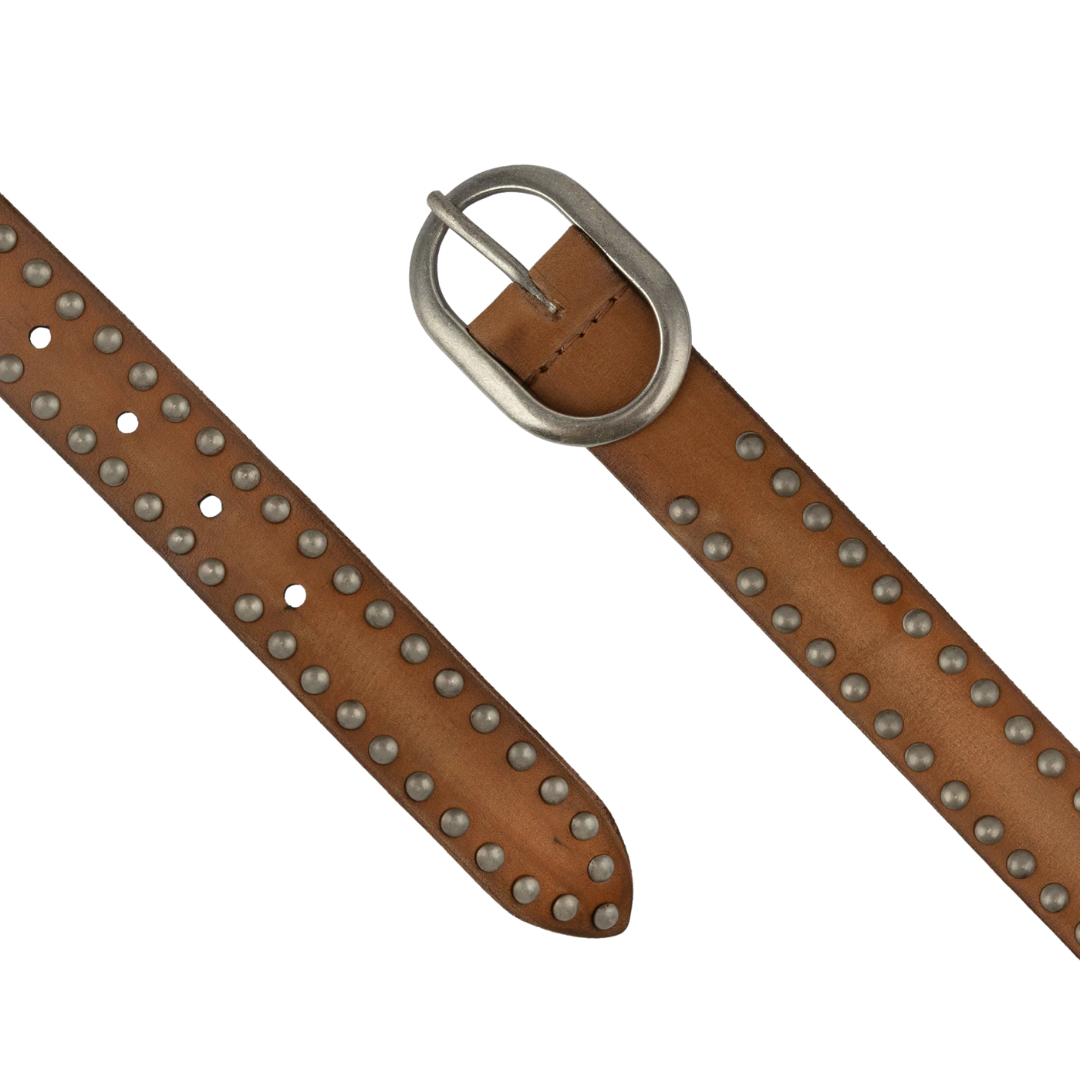 Zwier Oval Buckle Studded Belt in Camel