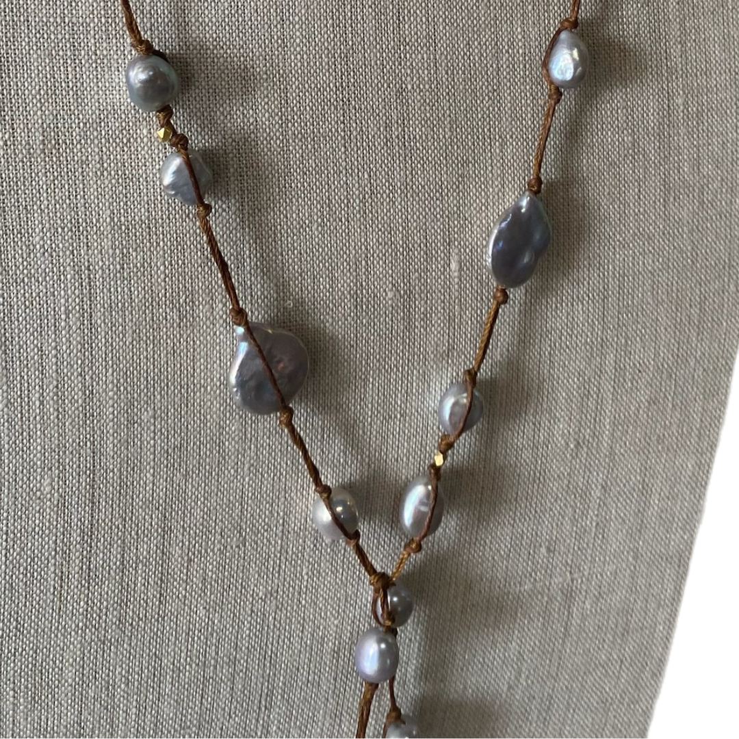 Elsa Silk Lariat in Grey Pearl
