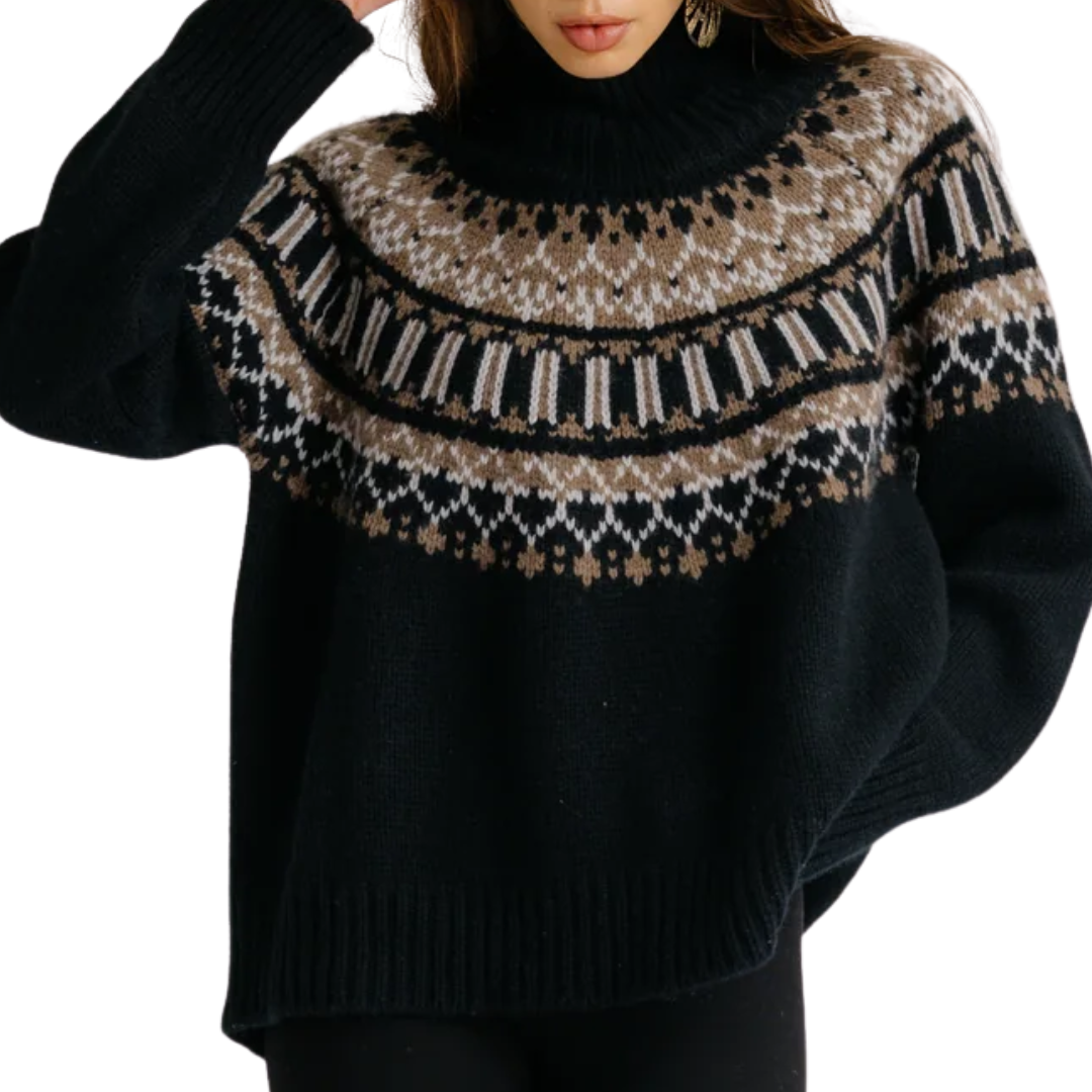 Scottie Slouchy Fair Isle Mock in Black