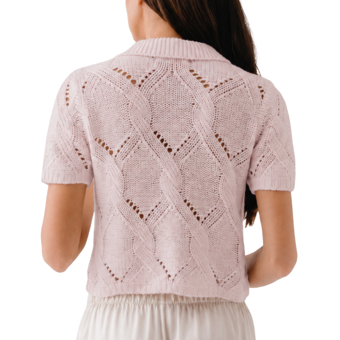 Cadence Shrunken Cable Cashmere Polo in Lunar