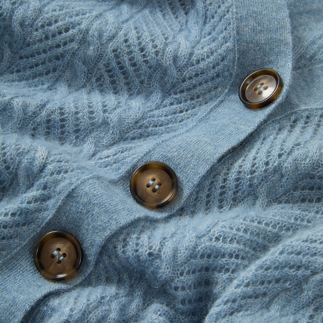 Solene Pointelle Cardigan in Blue River