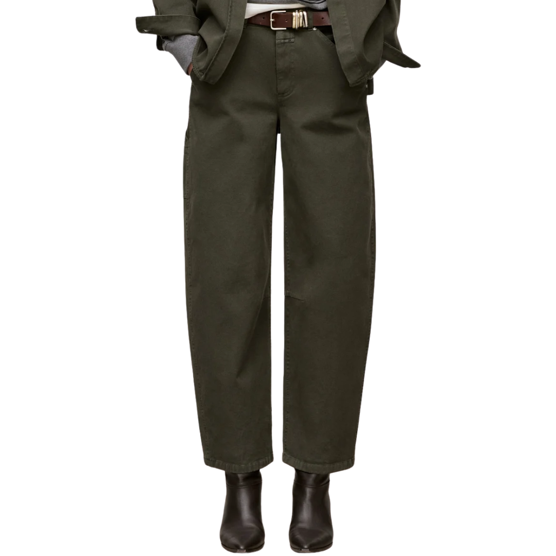 Bouna Wide Cotton-Stretch Pants in Juniper Green
