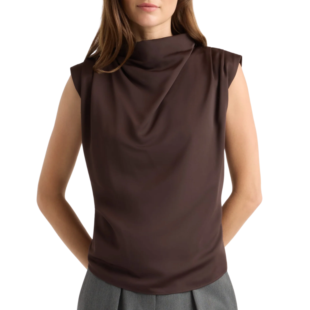 Allegra Gathered-Neck Sleeveless Blouse in Plum