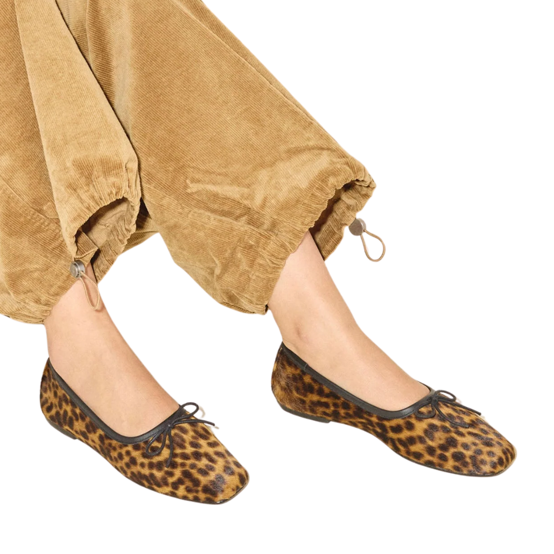 Jada Square Toe Ballet Flat in Leopard Haircalf