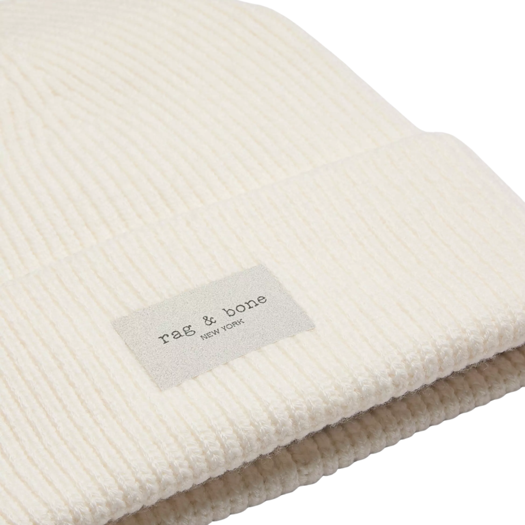 Blake Rib-Knit Beanie in Ivory