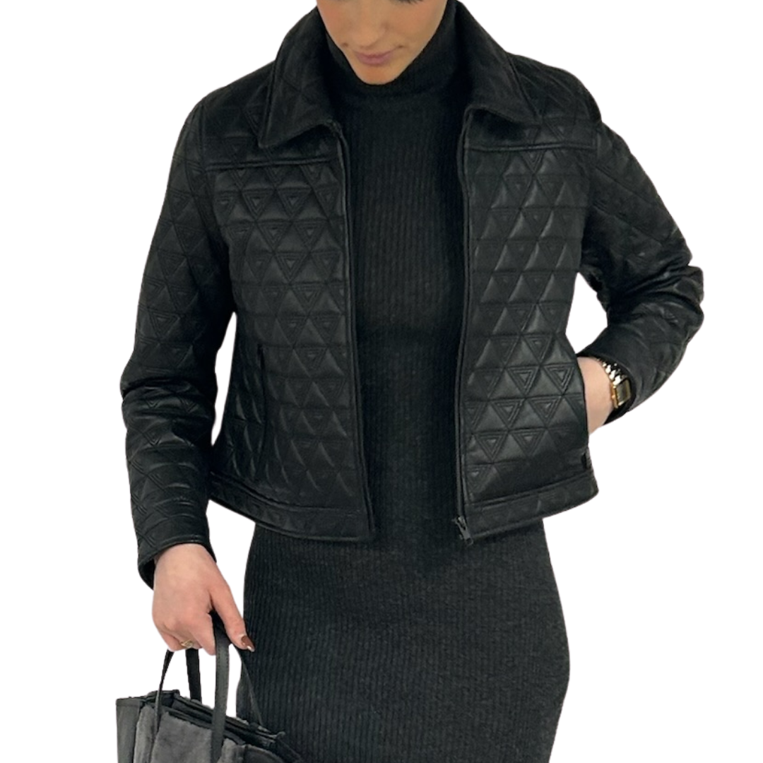 Quilted Zip Front Jacket in Black